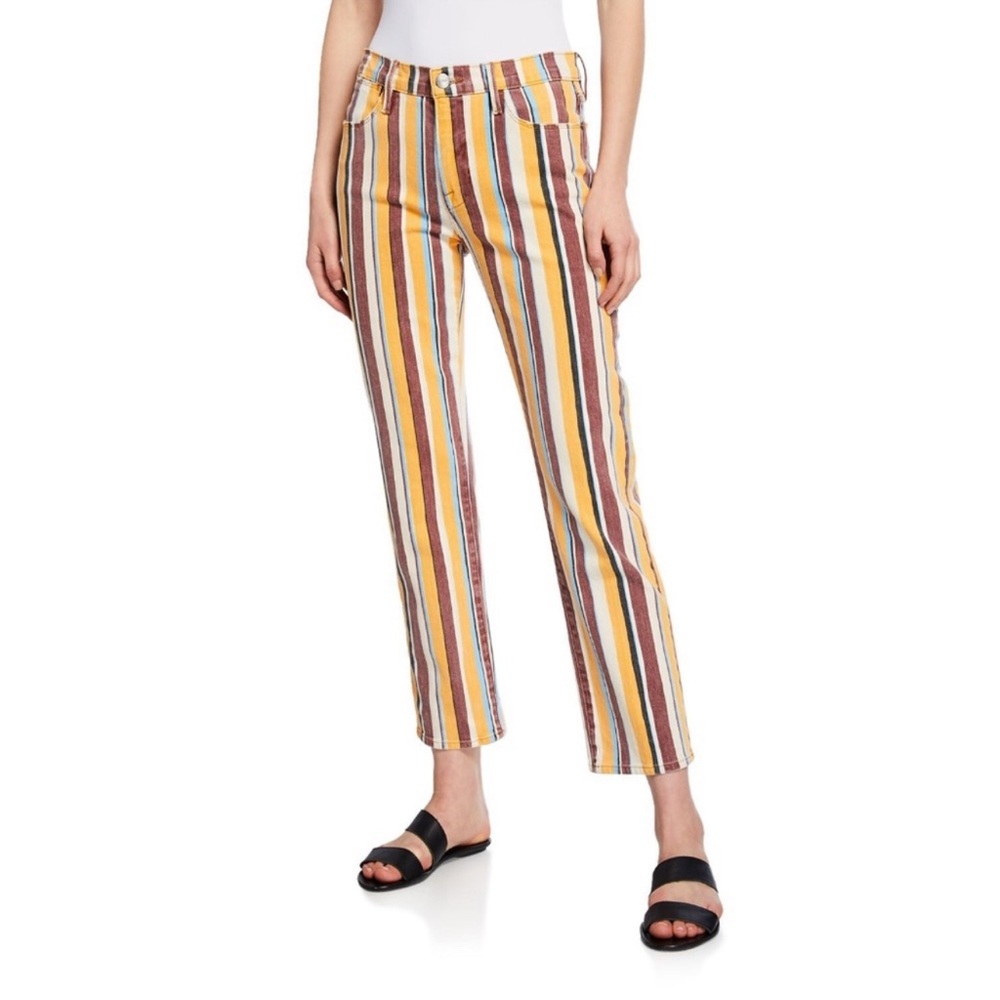 (#95)FRAME DENIM Le High Straight Leg Jean in Painterly Stripe